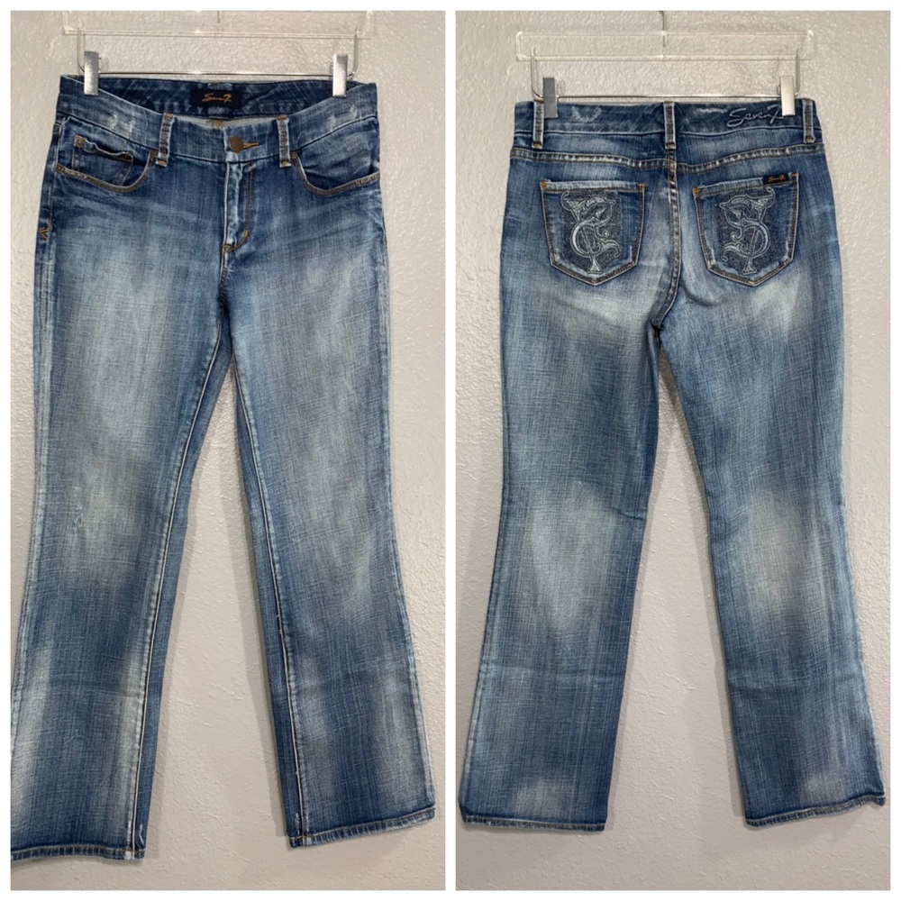 Seven7 Distressed Boot Cut Light Wash Jeans 4